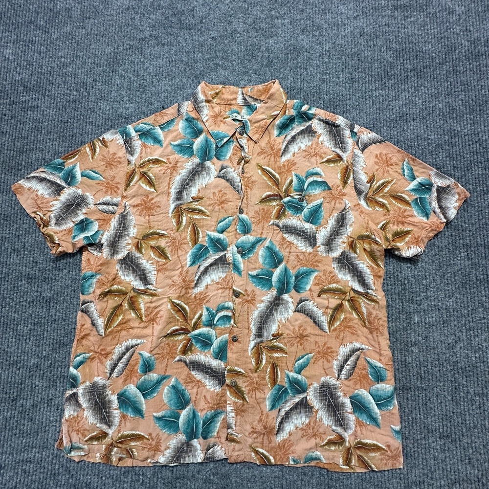 Batik Bay Mens Button Shirt 2XL Rayon Hawaiian Palm Leaves Pocket Short Sleeve